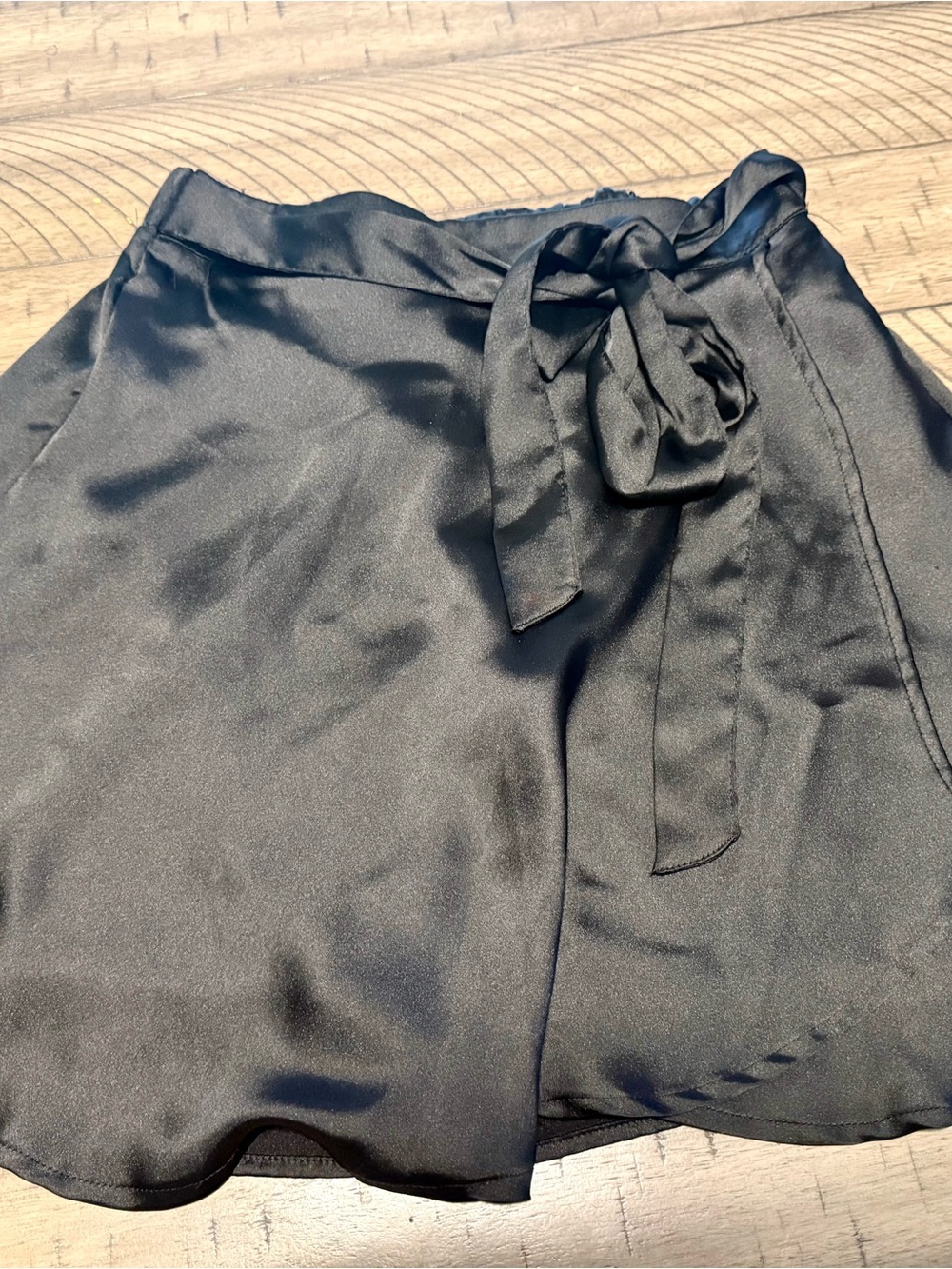 SO Black Satin Wrap Tie A-Line Skirt